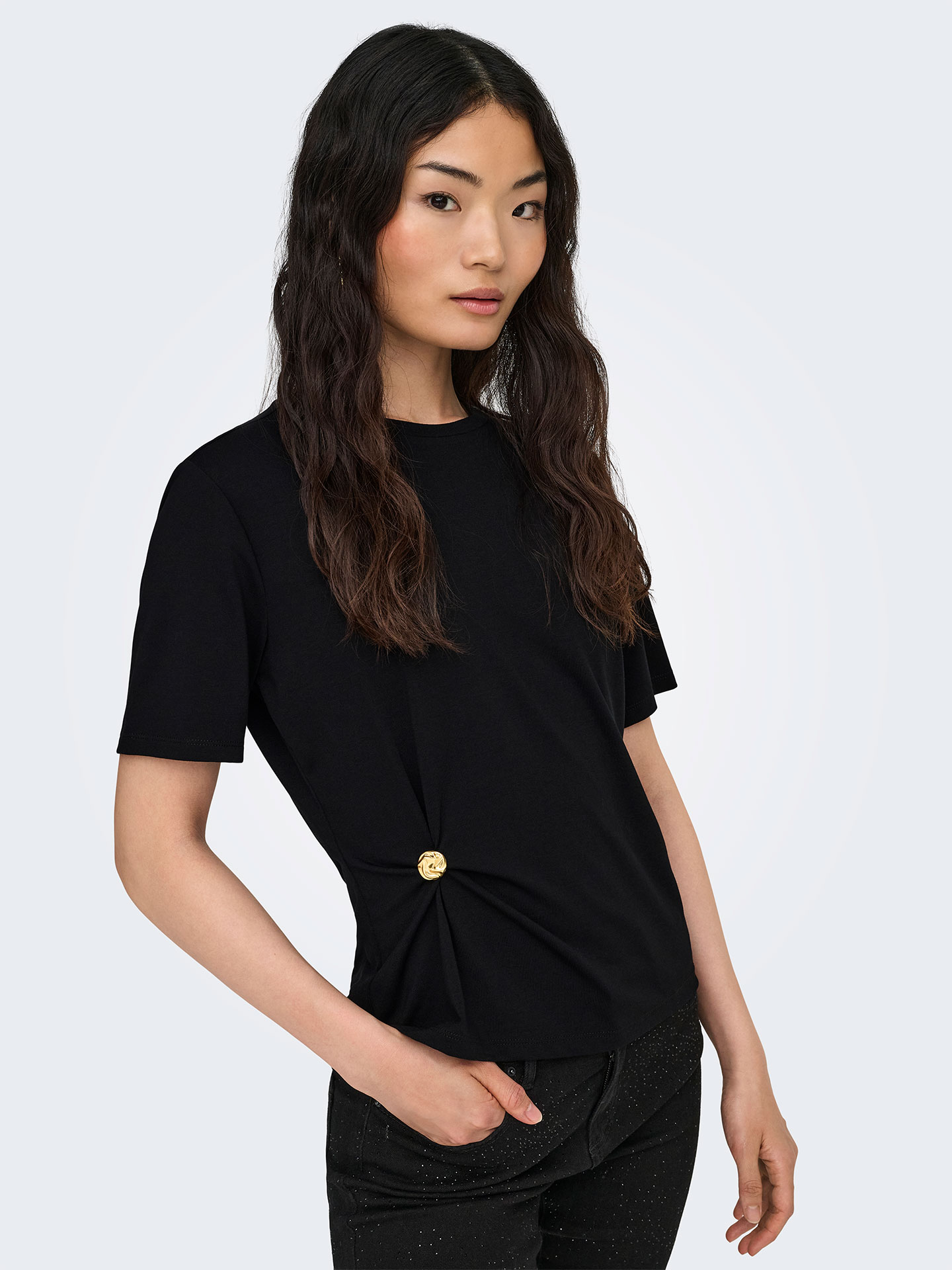 T-shirt Cropped com Detalhe Franzido