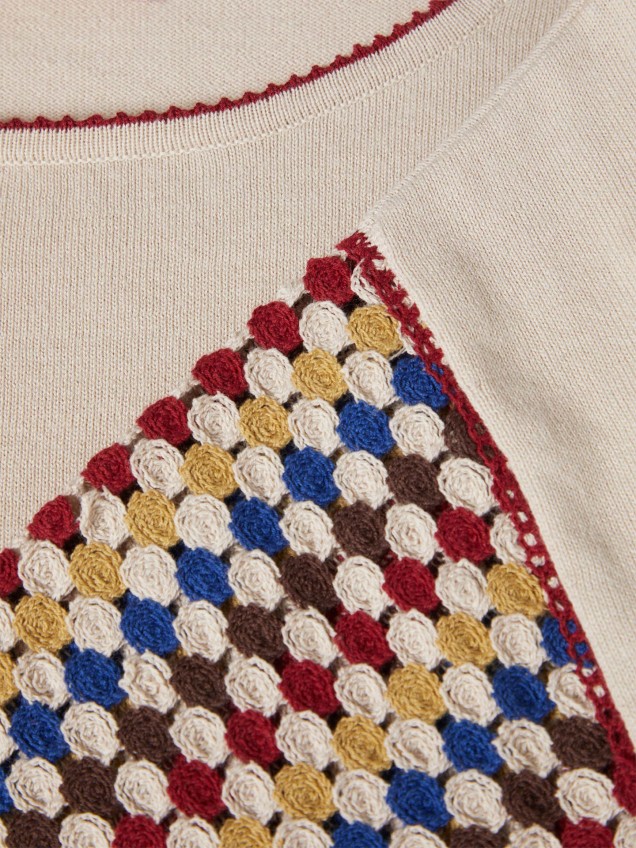 T-shirt com Mangas em Crochet