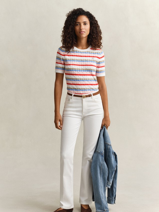Camisola de Malha Texturada às Riscas
