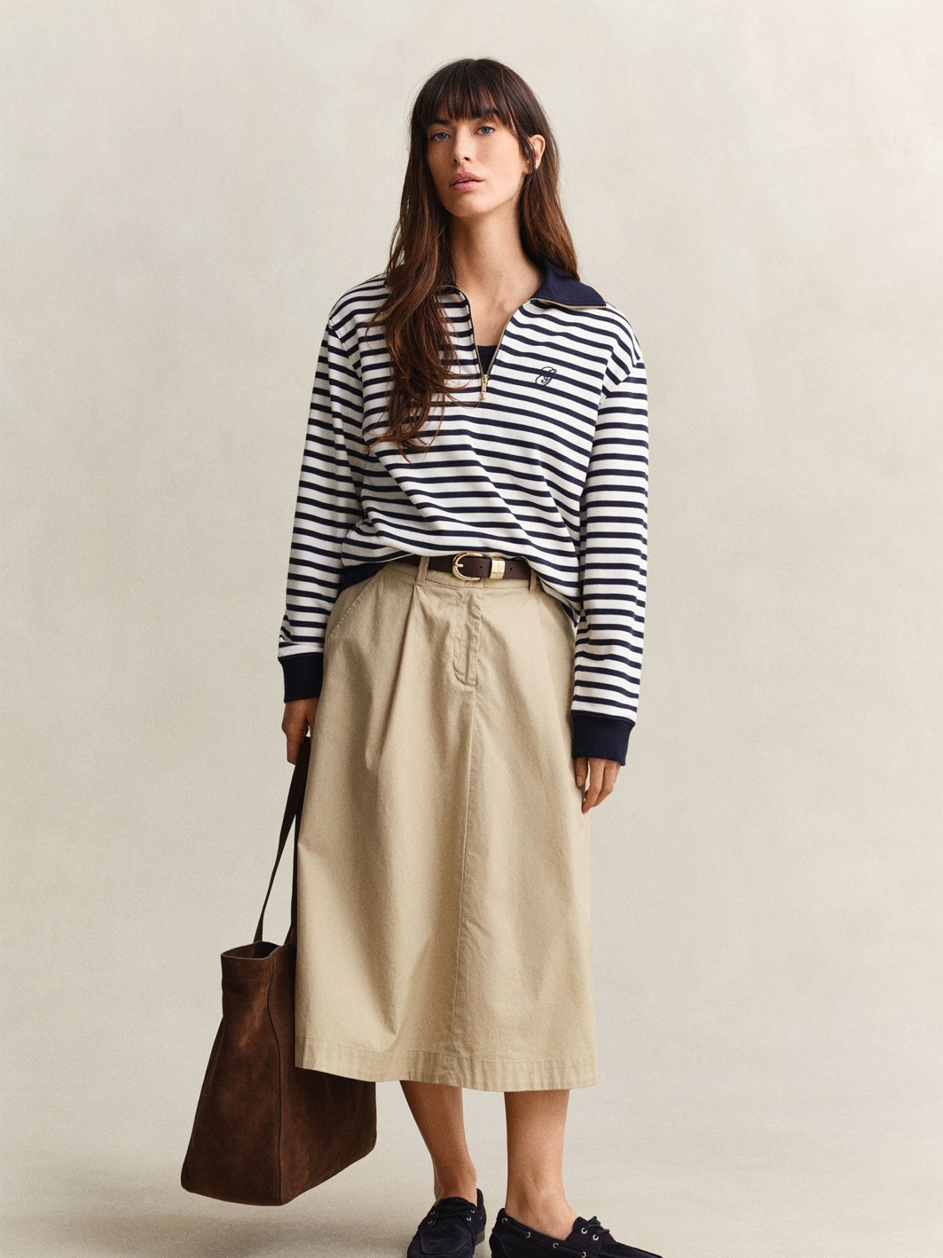 Polo às Riscas com Meio Fecho de Correr