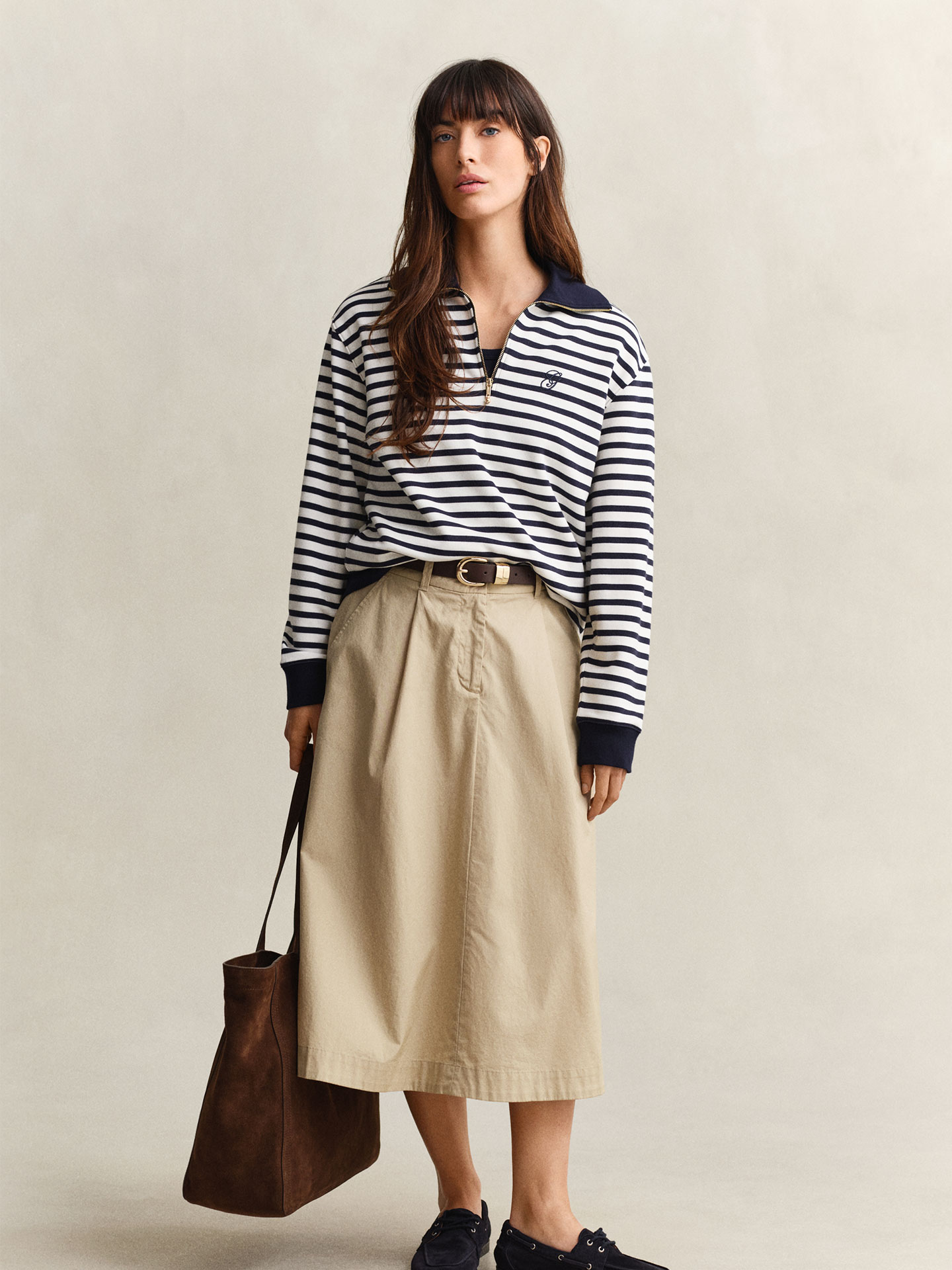 Polo às Riscas com Meio Fecho de Correr