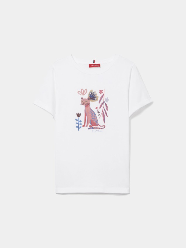 T-shirt com Estampado e Bordados