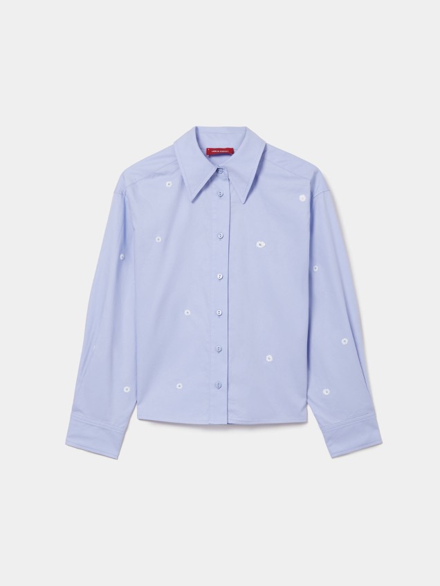 Camisa com Bordados Florais em Lantejoulas