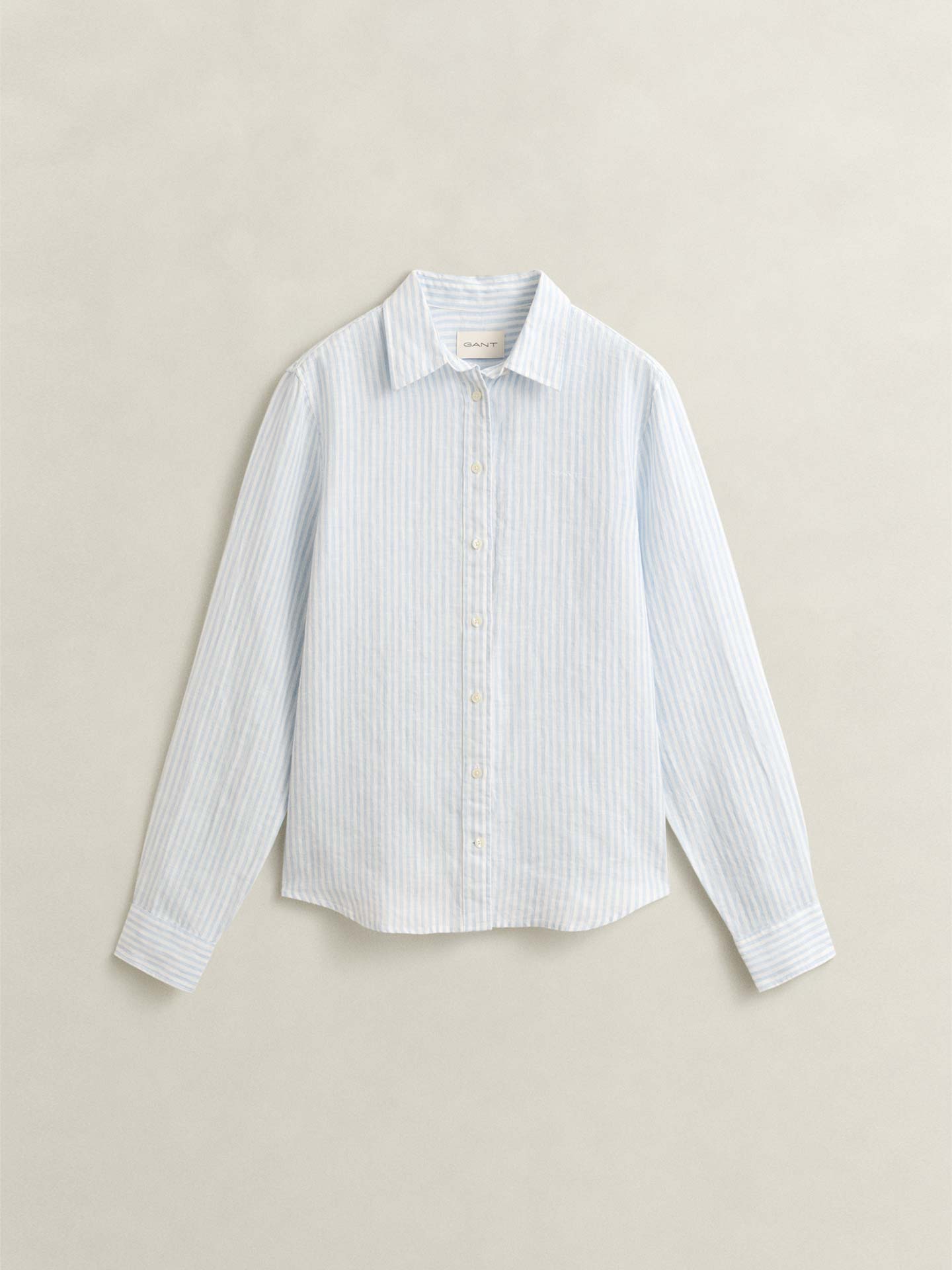 Camisa de Linho às Riscas Corte Regular