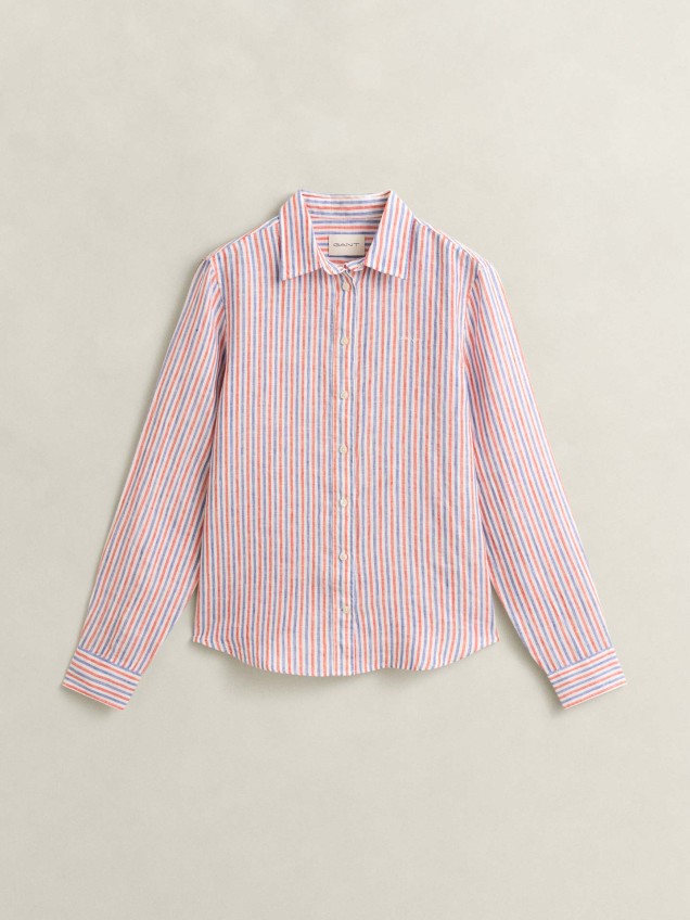 Camisa de Linho �s Riscas Corte Regular