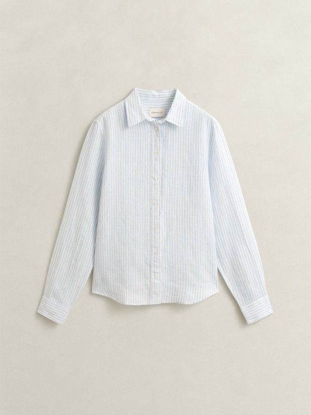 Camisa de Linho �s Riscas Corte Regular