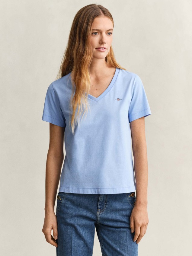 T-shirt com Decote em V