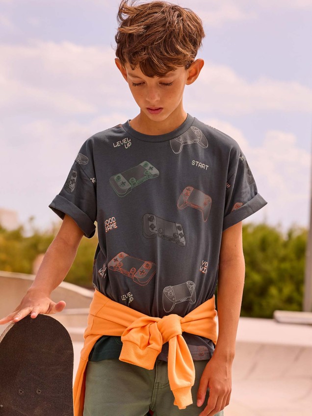 T-shirt com Estampado de Videojogos