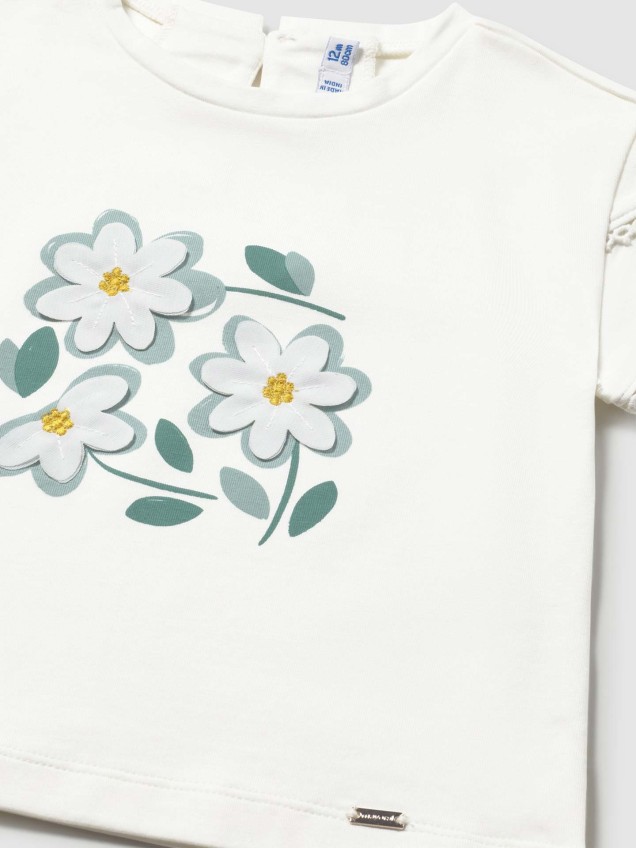 T-shirt com Estampado e Aplicações Florais