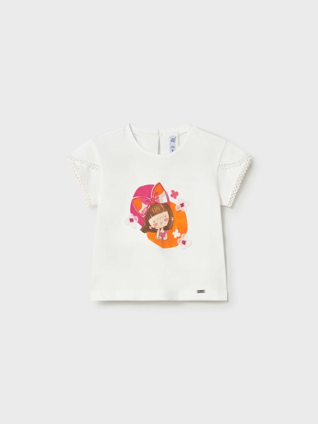 T-shirt com Estampado e Aplicações Florais