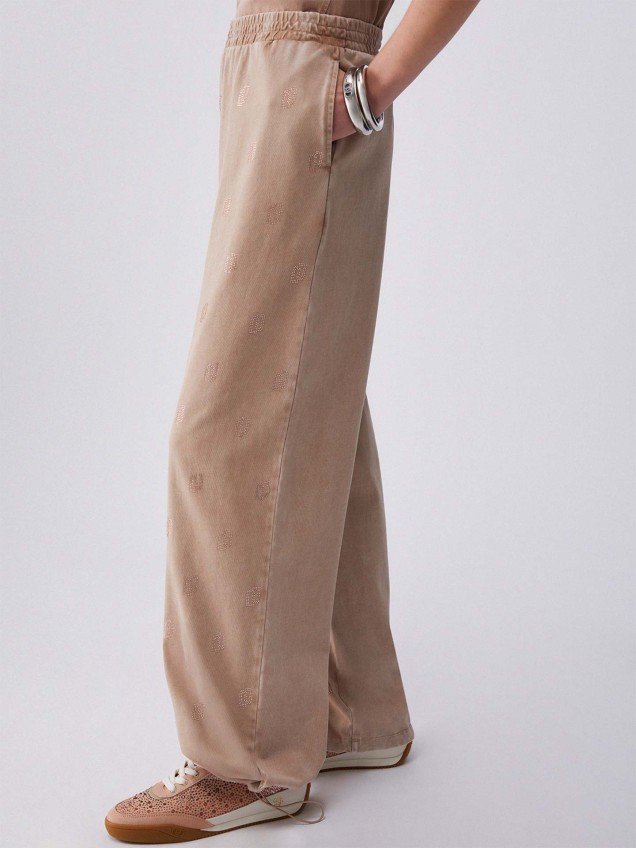 Calças de Malha de Perna Larga