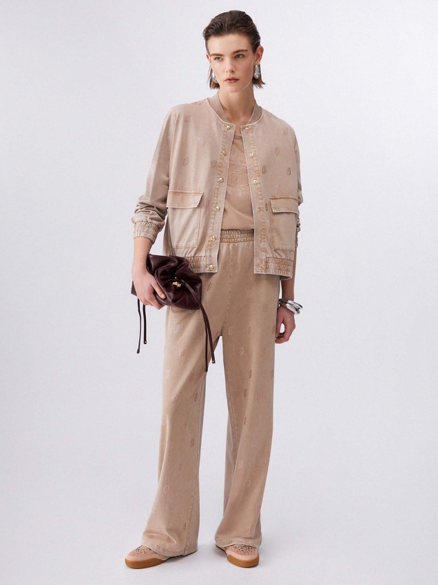 Calças de Malha de Perna Larga