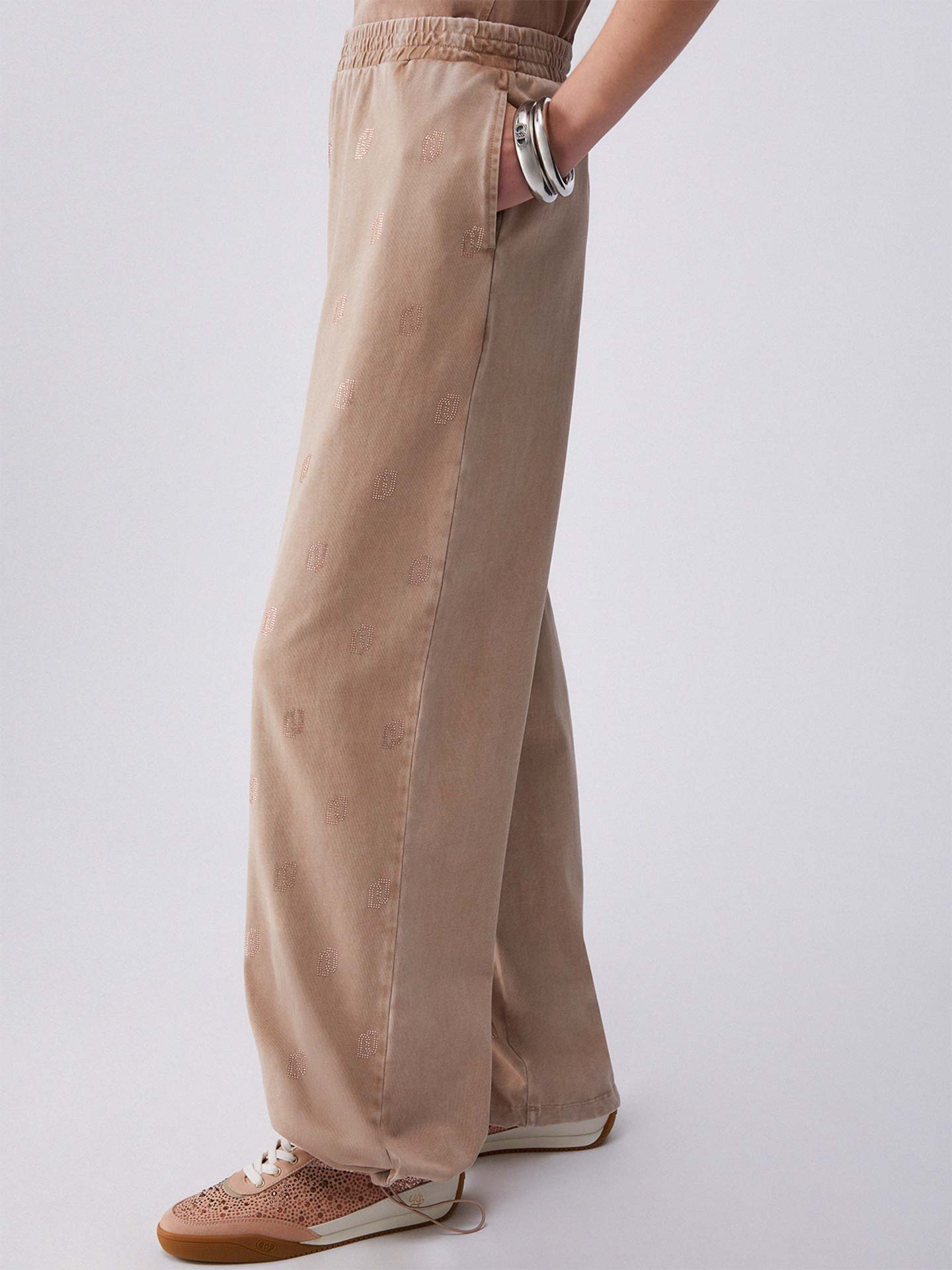 Calças de Malha de Perna Larga