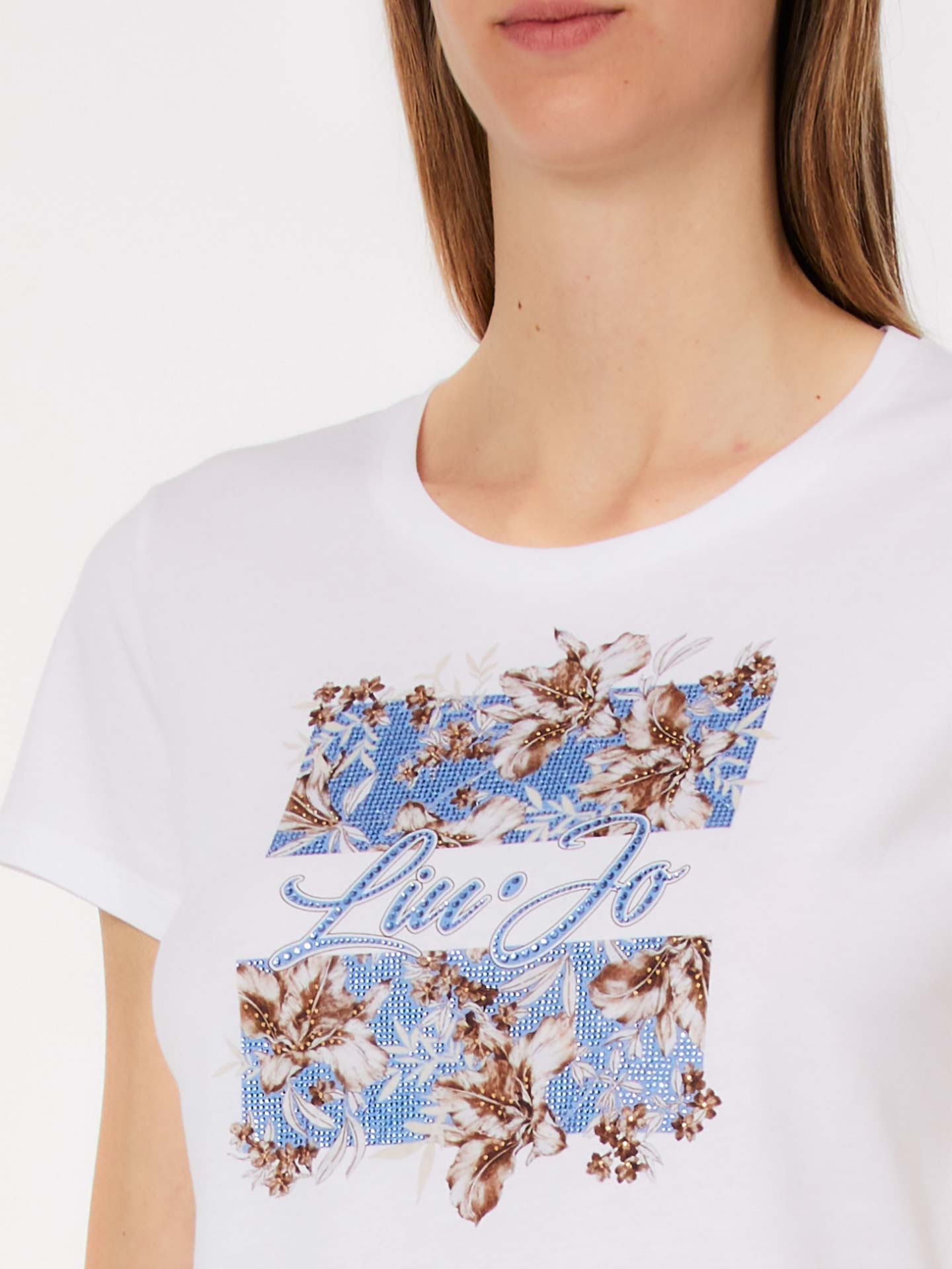 T-shirt com Estampado Floral e Brilhantes