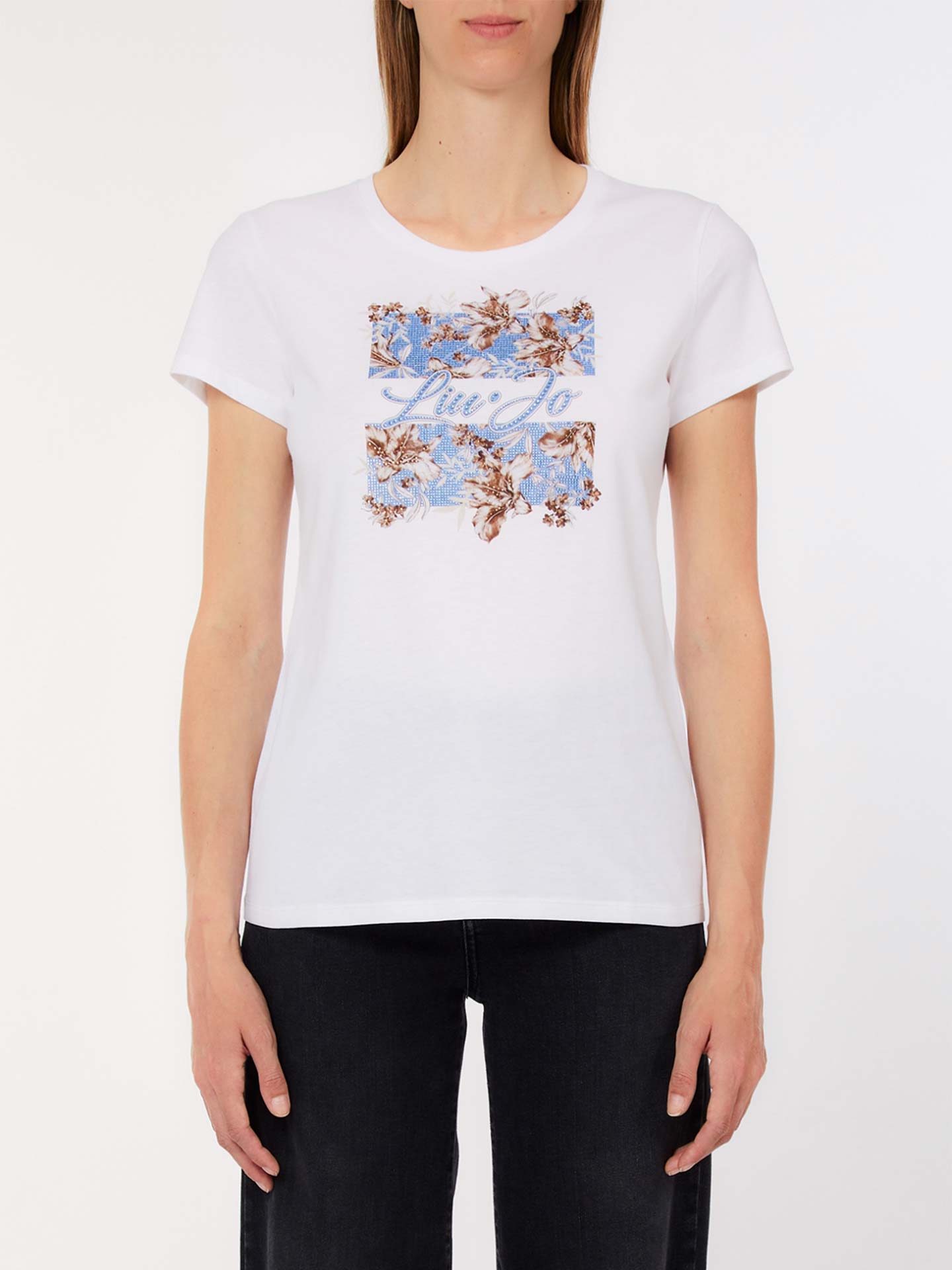 T-shirt com Estampado Floral e Brilhantes