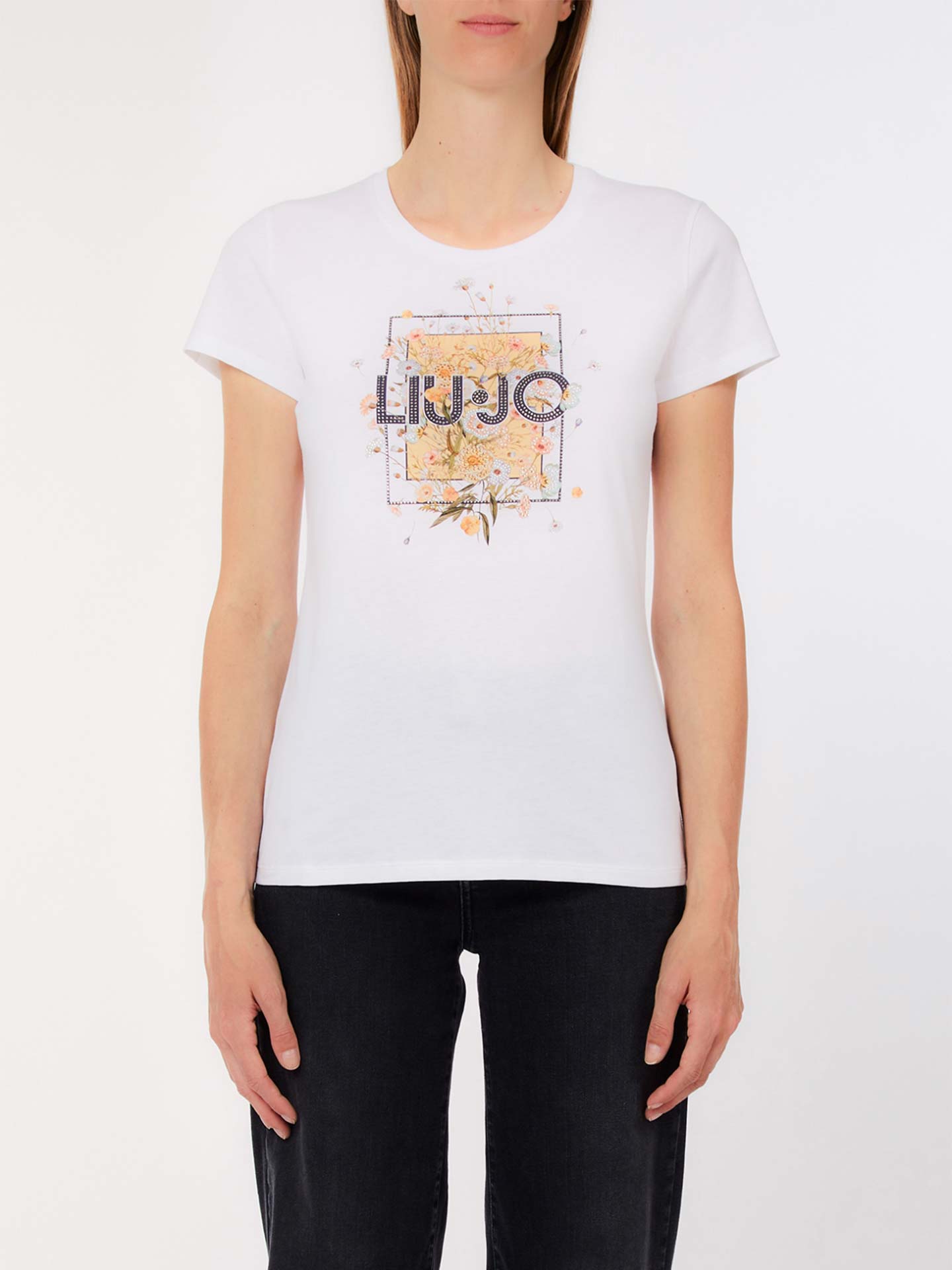 T-shirt com Estampado Floral e Brilhantes