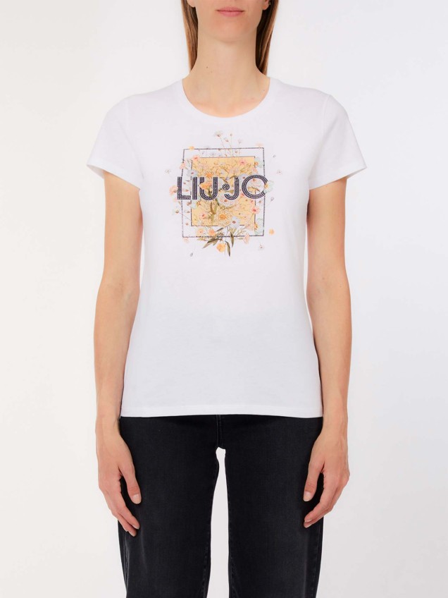 T-shirt com Estampado Floral e Brilhantes