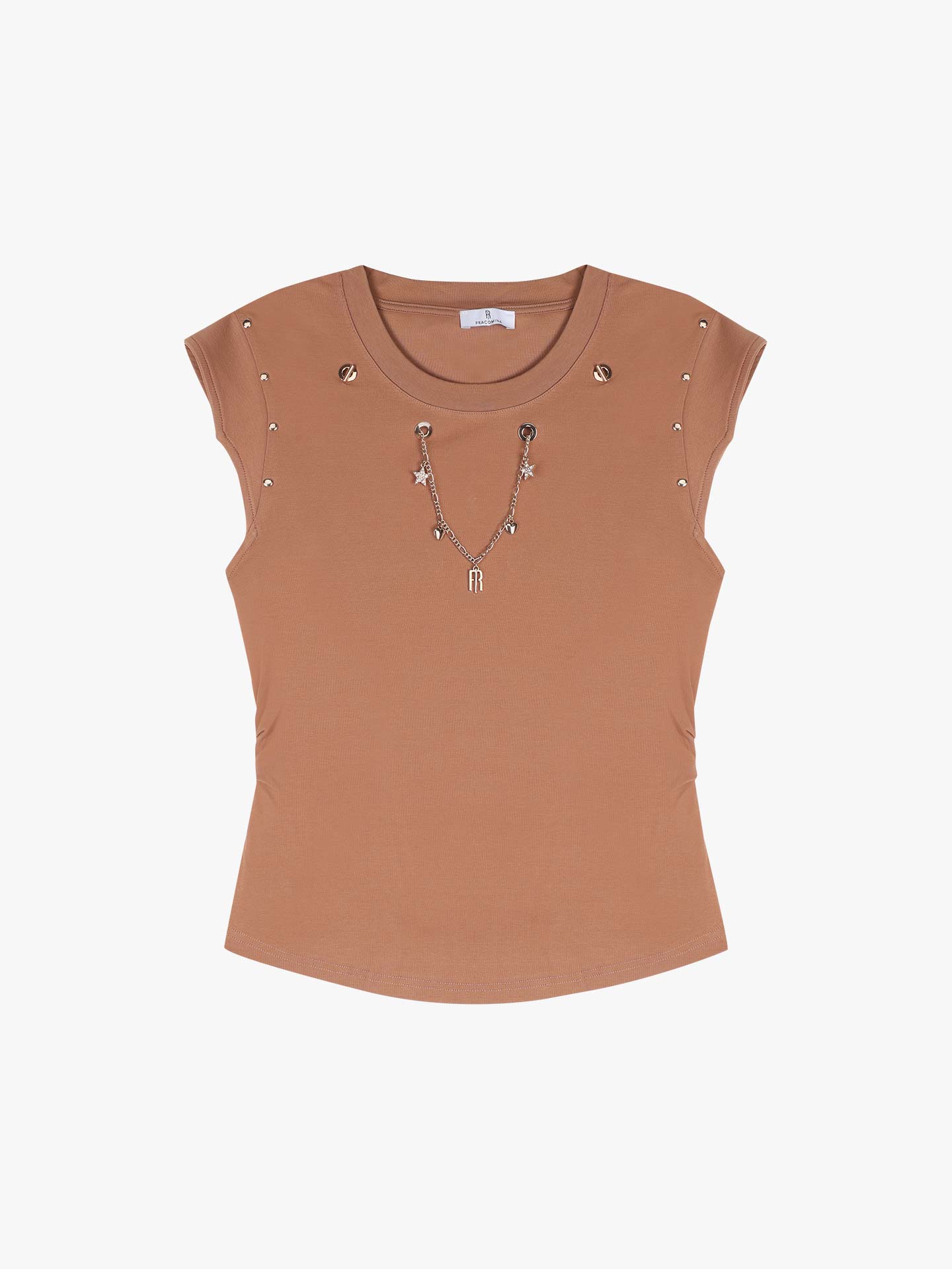 T-shirt com Tachas e Colar Decorativo