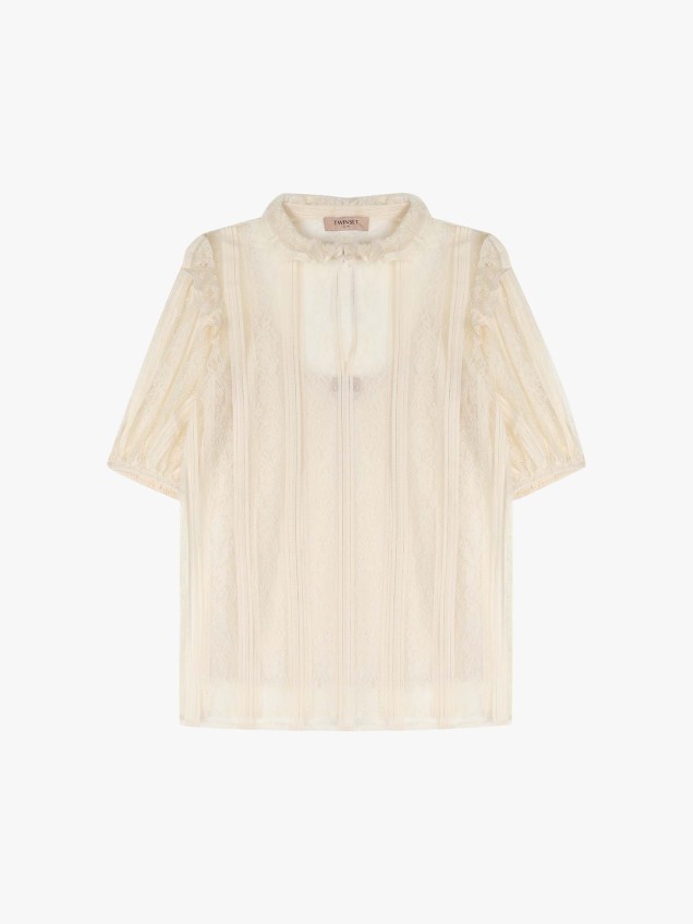 Blusa de Renda com Riscas Verticais