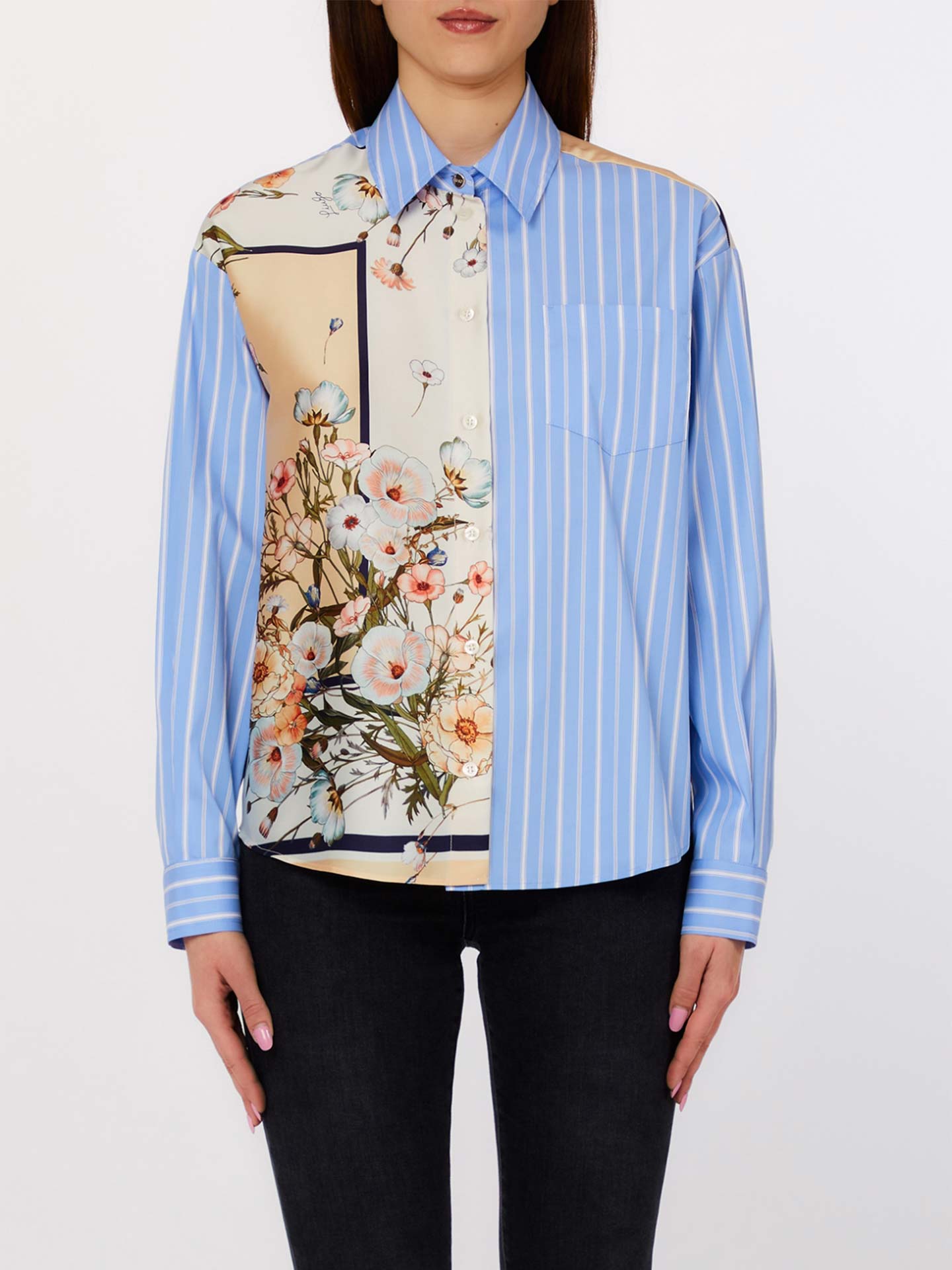 Camisa de Manga com Padrão Combinado