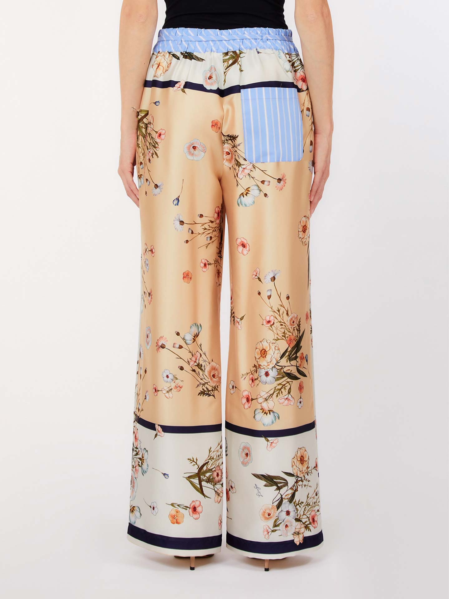 Calças Fluidas de Perna Larga com Padrão