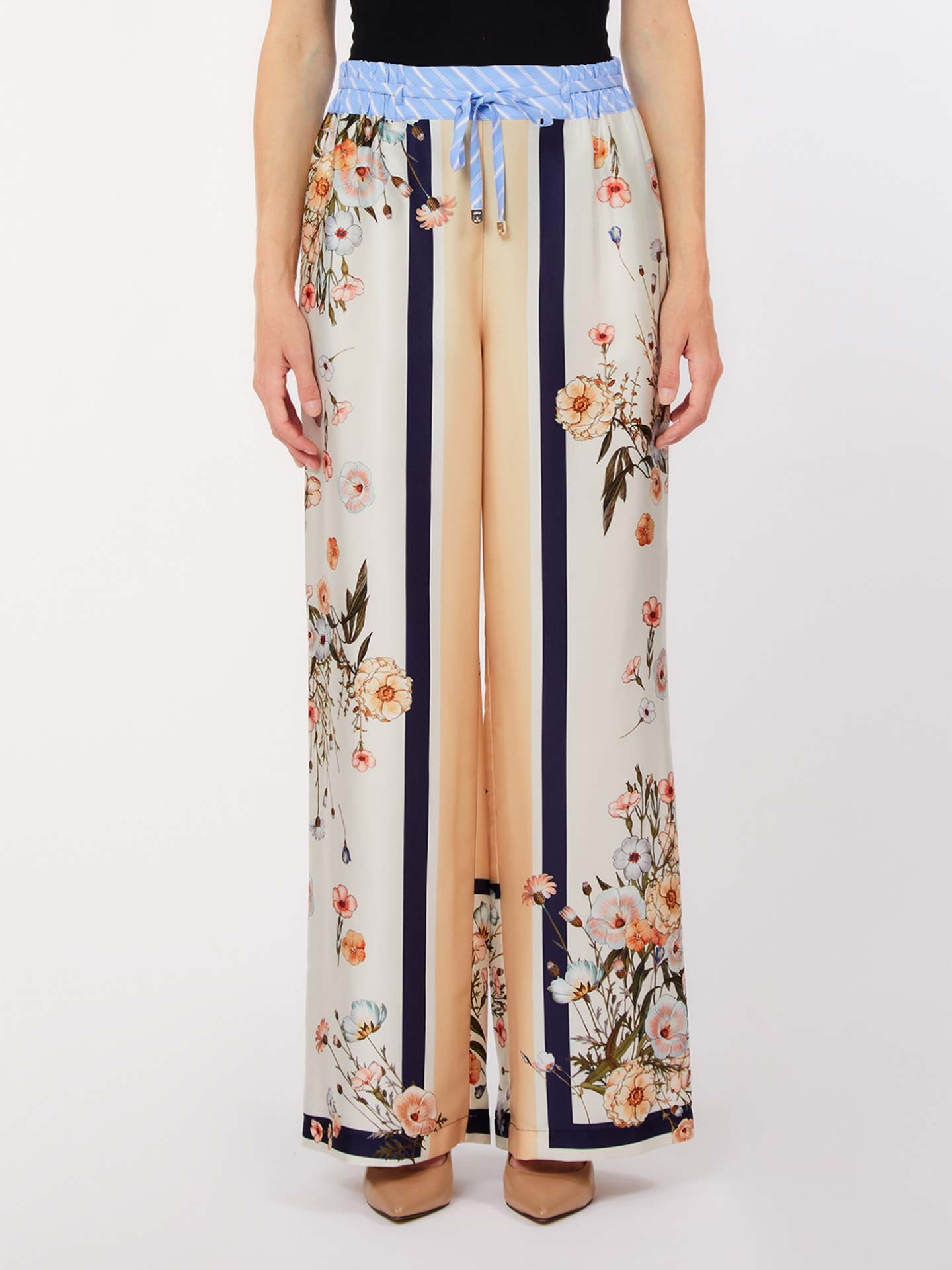 Calças Fluidas de Perna Larga com Padrão