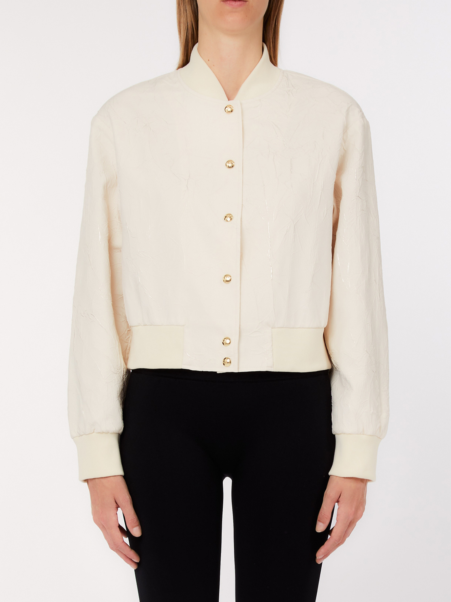 Casaco Bomber com Textura Enrugada Metalizada