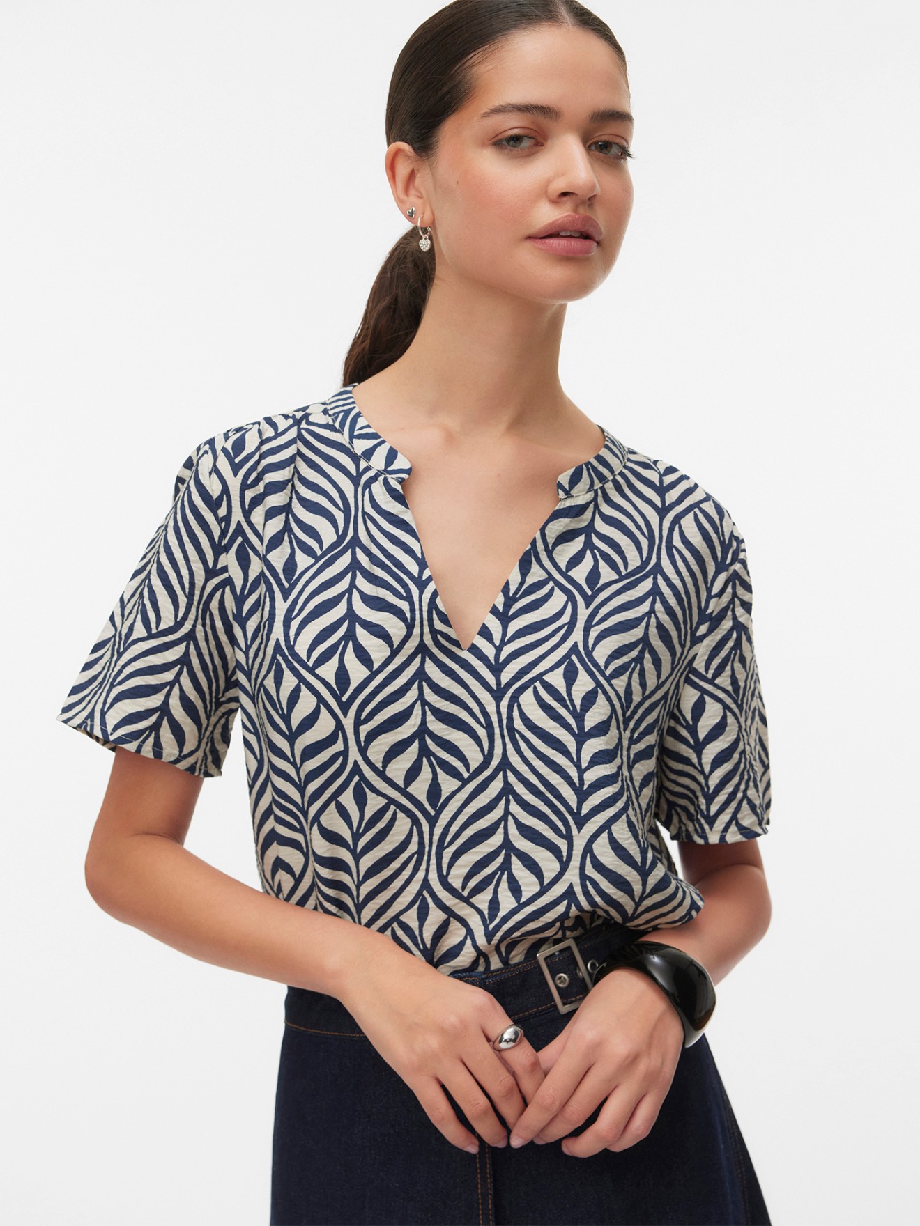 Blusa Estampada com Decote em V