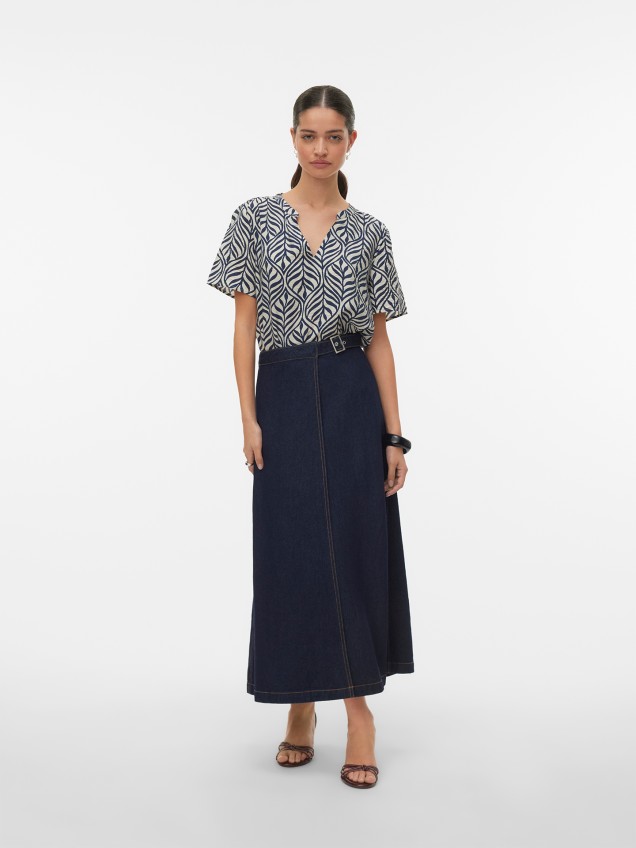 Blusa Estampada com Decote em V