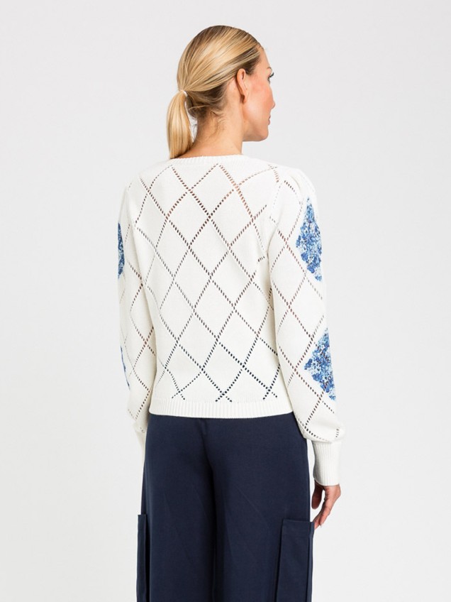 Camisola de Malha com Padrão de Losangos