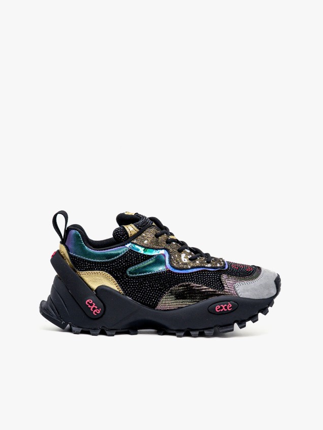 Sapatilhas Chunky com Pele e Tecido