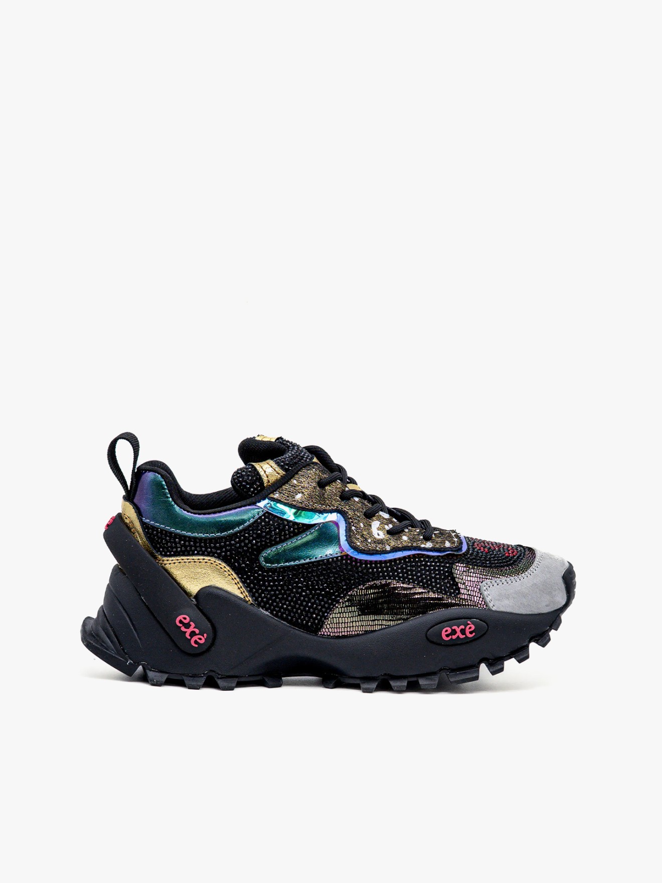 Sapatilhas Chunky com Pele e Tecido