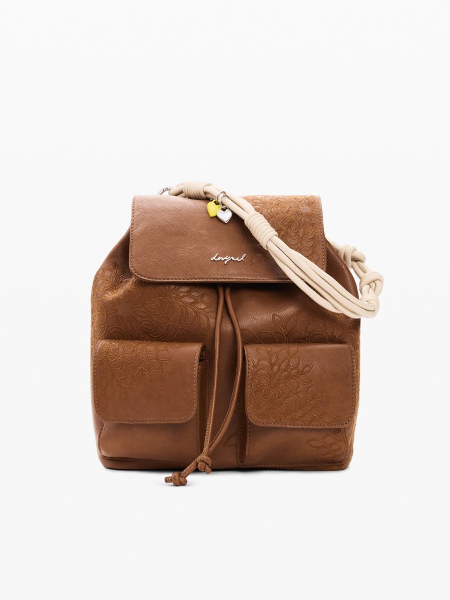 Mochila Mala com Bordados Efeito Pele