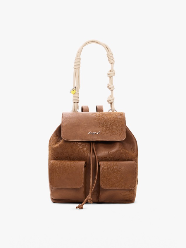 Mochila Mala com Bordados Efeito Pele