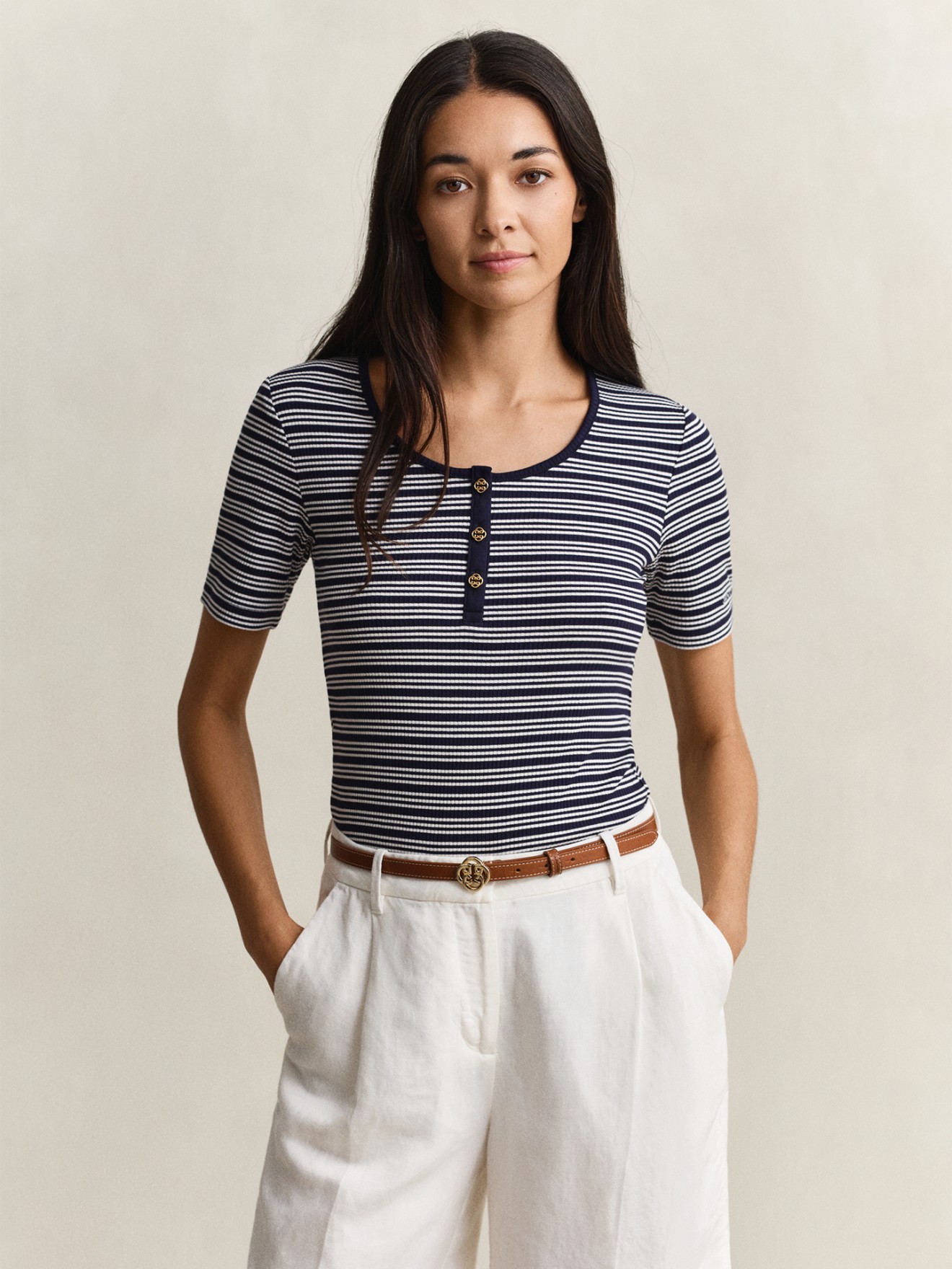 T-shirt de Malha Canelada Slim Fit