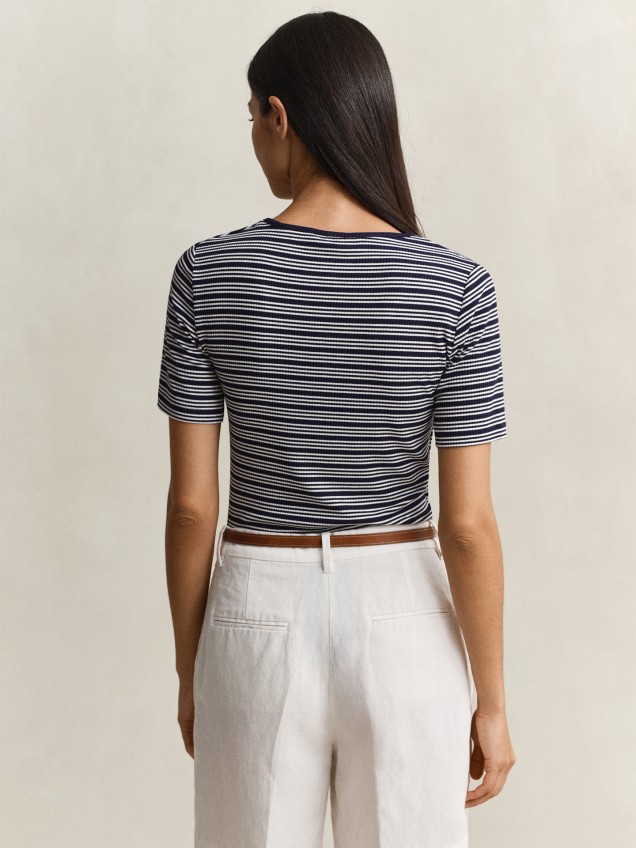 T-shirt de Malha Canelada Slim Fit