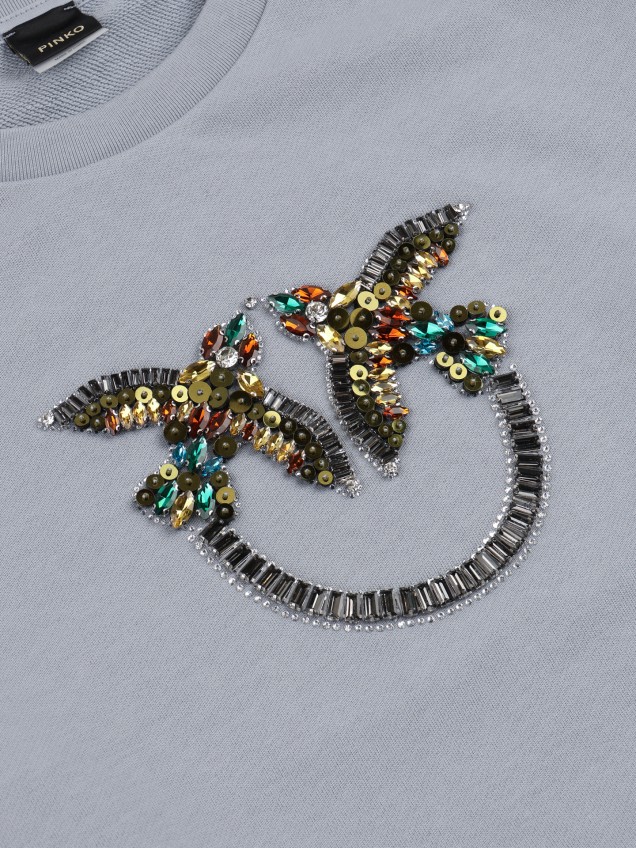 Sweatshirt com Logótipo Love Birds em Pedraria