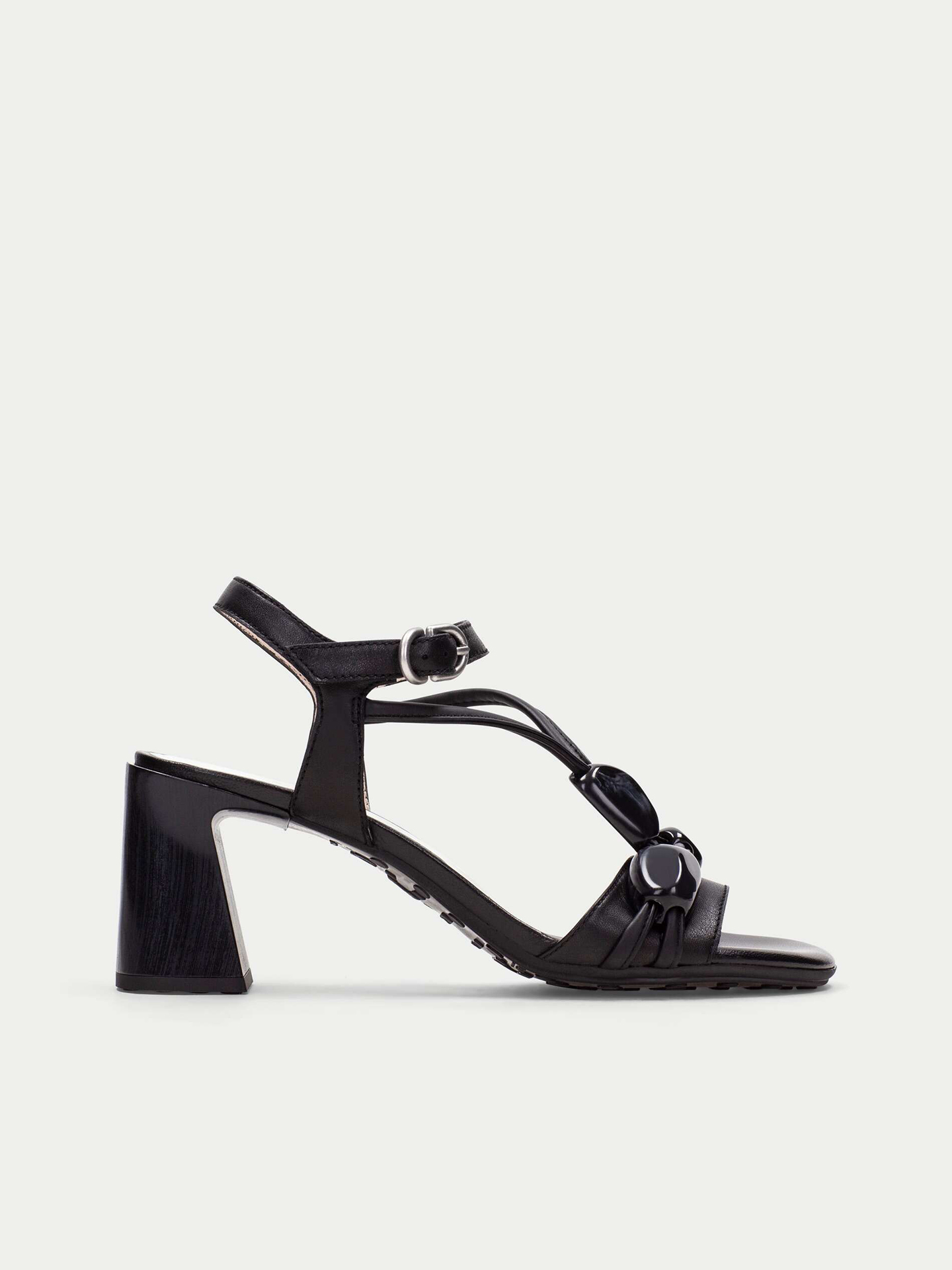 Sandálias com Salto em Bloco em Pele
