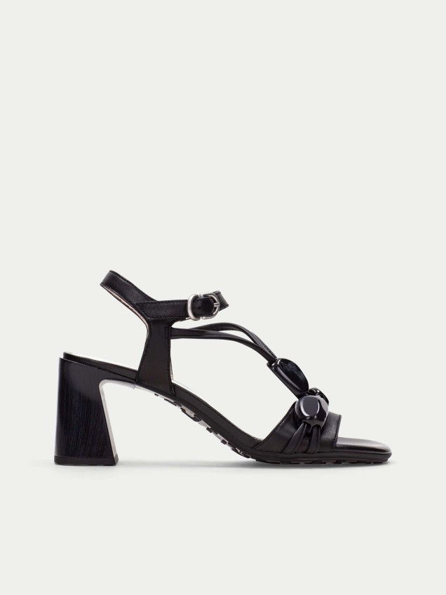 Sandálias com Salto em Bloco em Pele