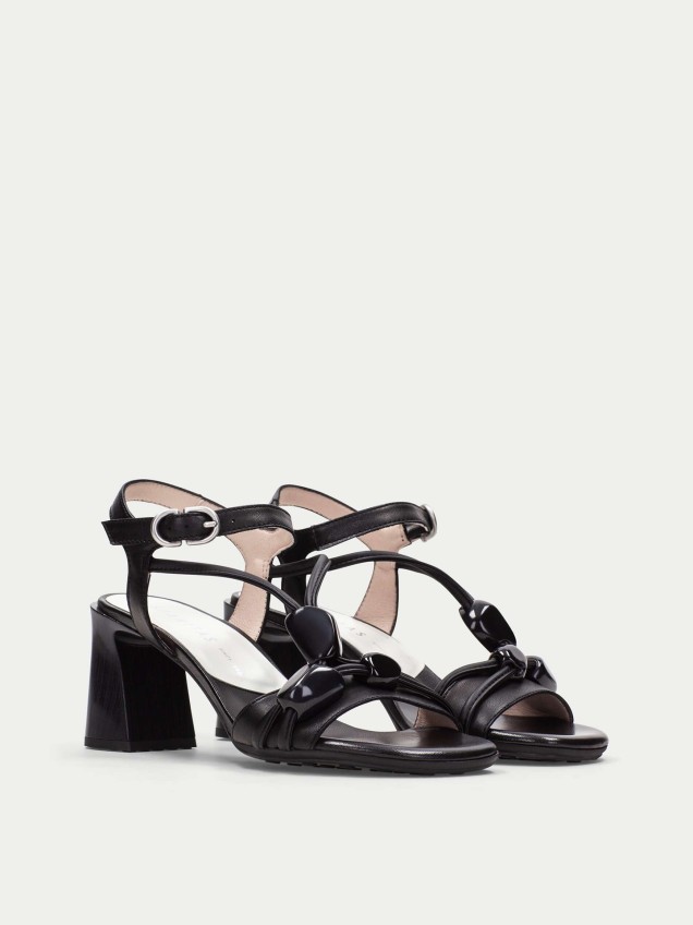 Sandálias com Salto em Bloco em Pele