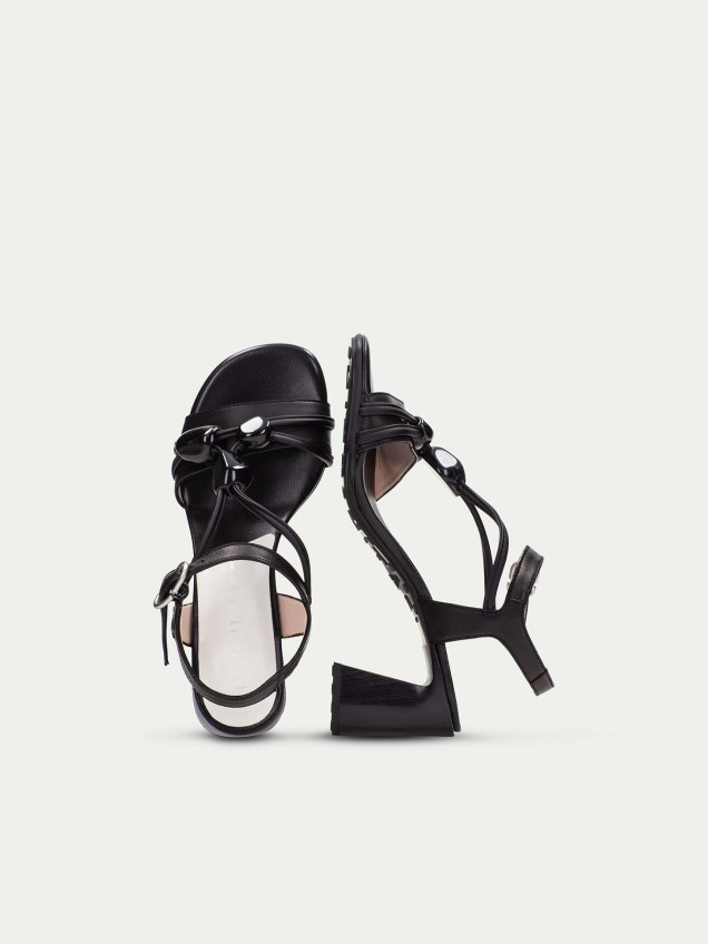 Sandálias com Salto em Bloco em Pele