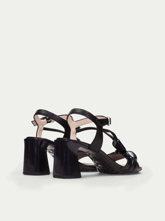 Sandálias com Salto em Bloco em Pele