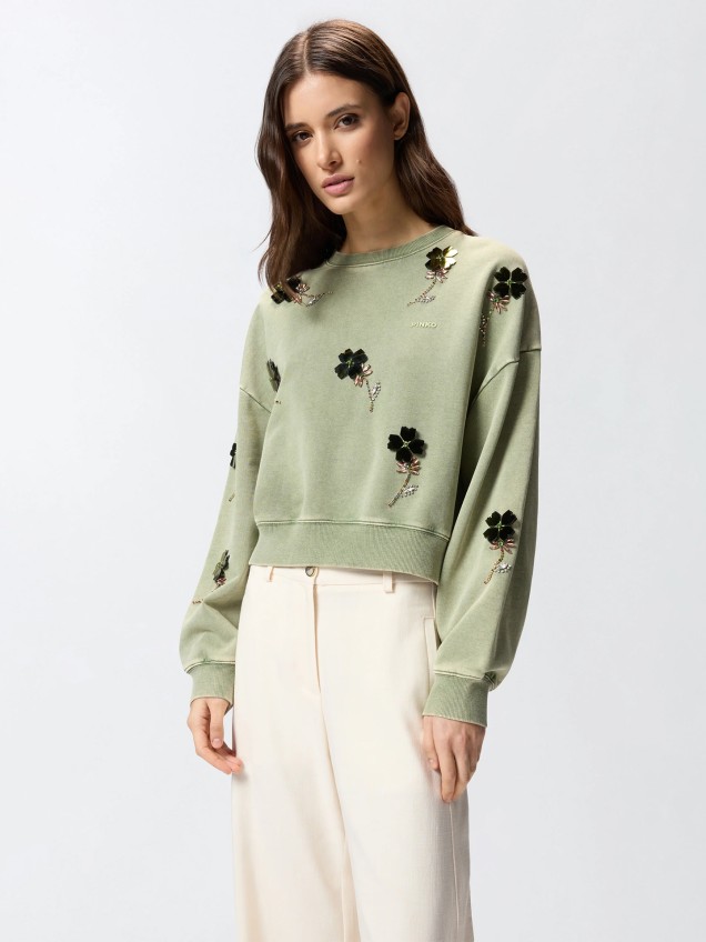 Sweatshirt Cropped com Aplica��es Florais