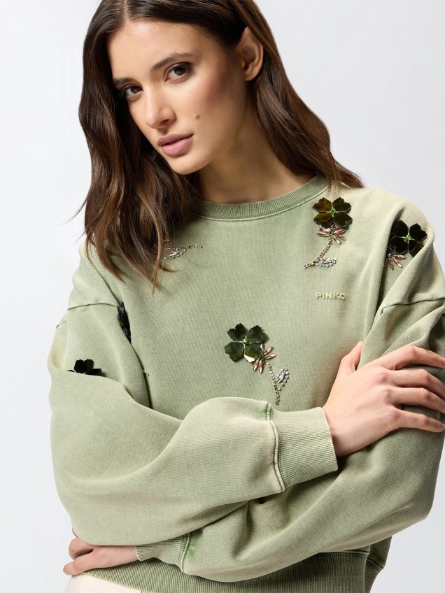 Sweatshirt Cropped com Aplicações Florais