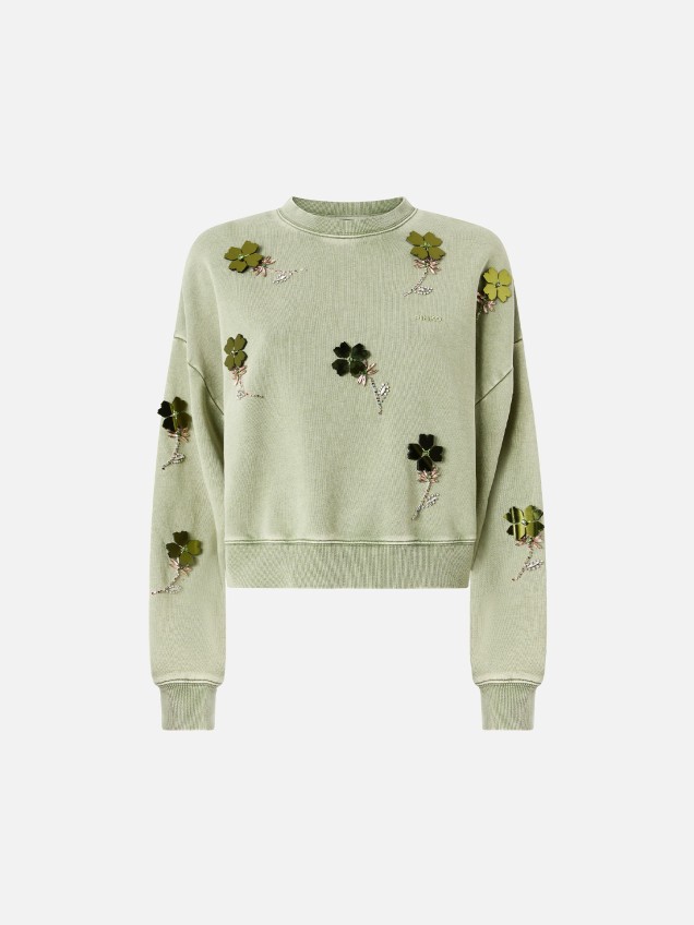 Sweatshirt Cropped com Aplicações Florais