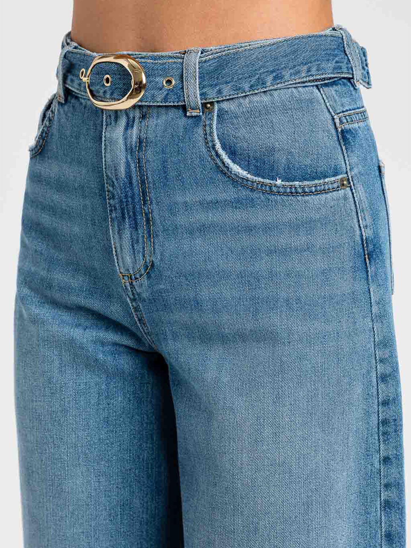 Calças de Ganga de Perna Larga com Cinto