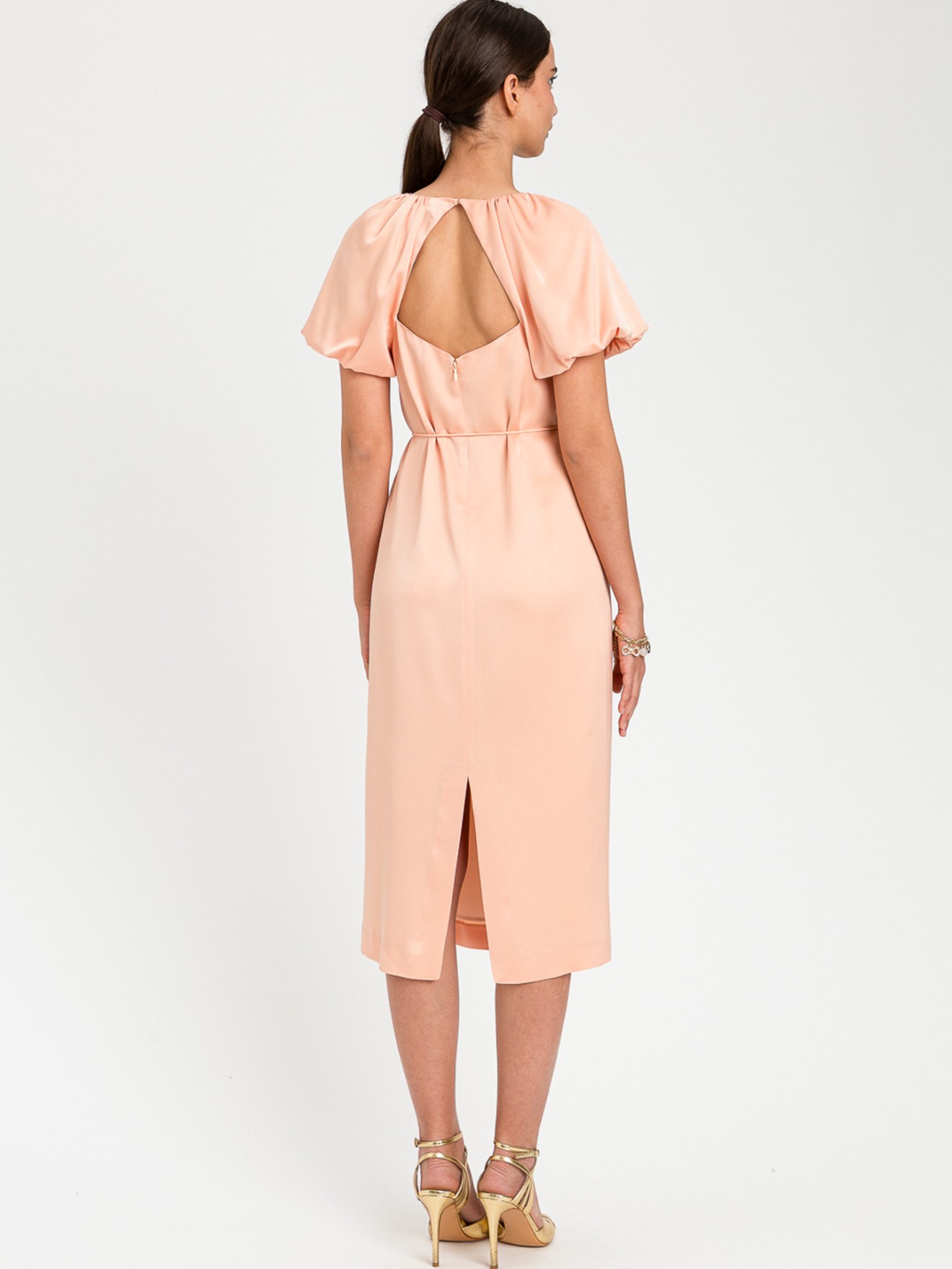 Vestido Midi com Decote Franzido