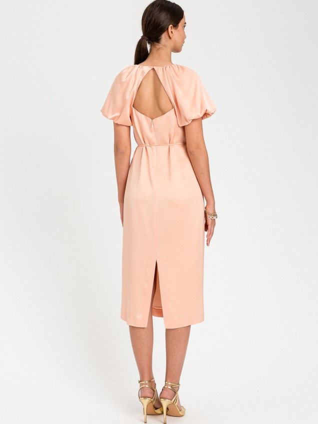 Vestido Midi com Decote Franzido