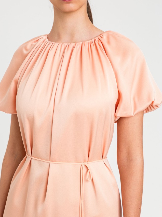 Vestido Midi com Decote Franzido