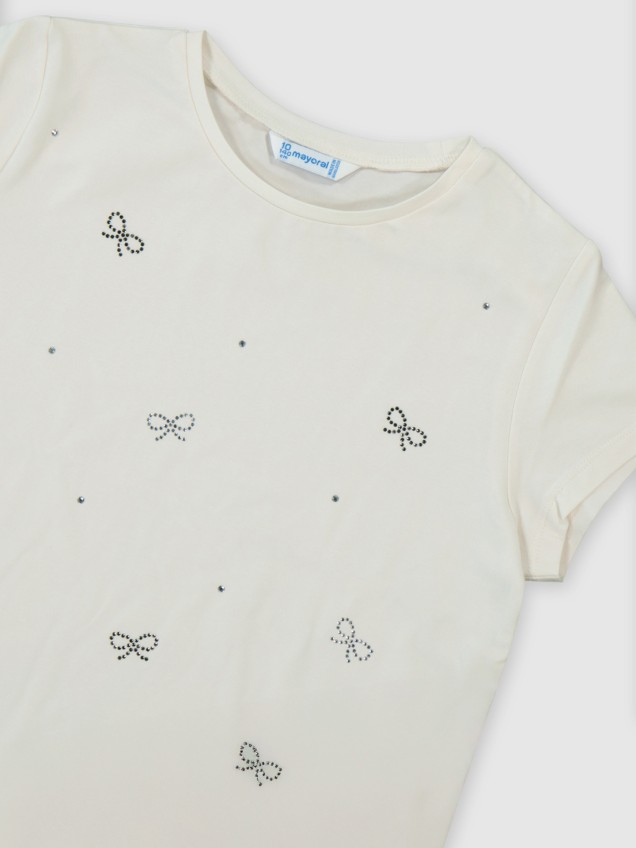 T-shirt com Laços de Strass